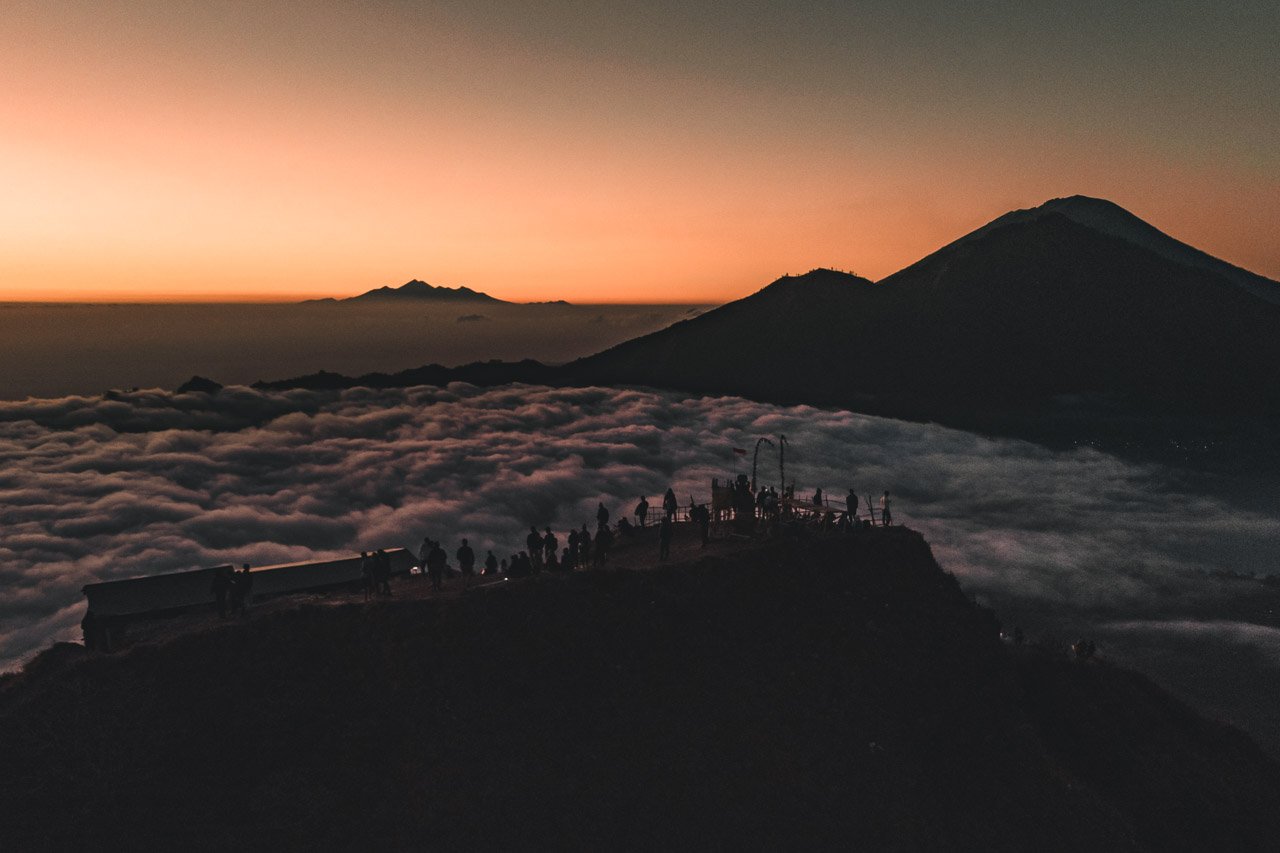 Ubud Mount Batur sunrise drone view