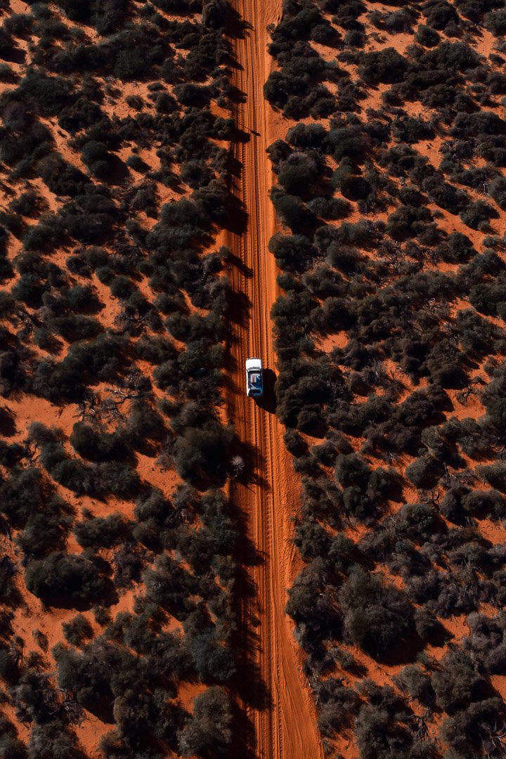 driving on the red sand tracks in Francois Peron National Park